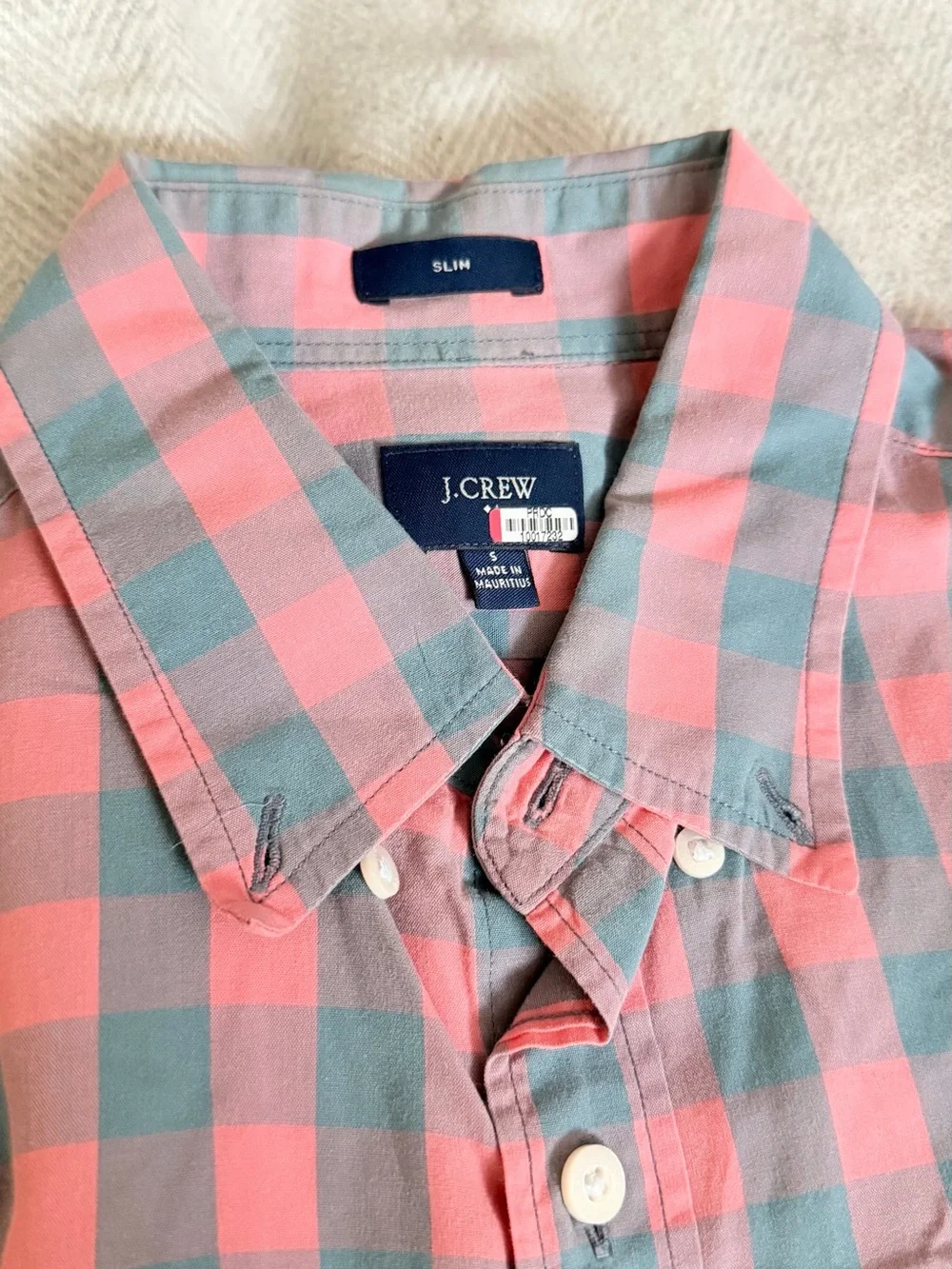 J.Crew Men’s Pink & Gray Gingham Button Down Shirt Long Sleeve Size Small Slim
